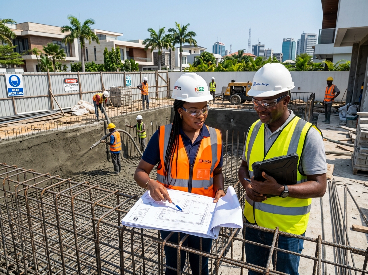 Nigerian Civil Engineers Supervising Pool Construction in Lagos